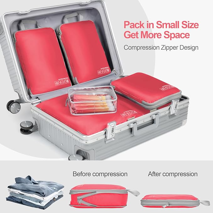 Cambond Compression Packing Cubes for Travel Women - Lightweight Luggage Organizers Bag Packing Cubes for Carry on Suitcases