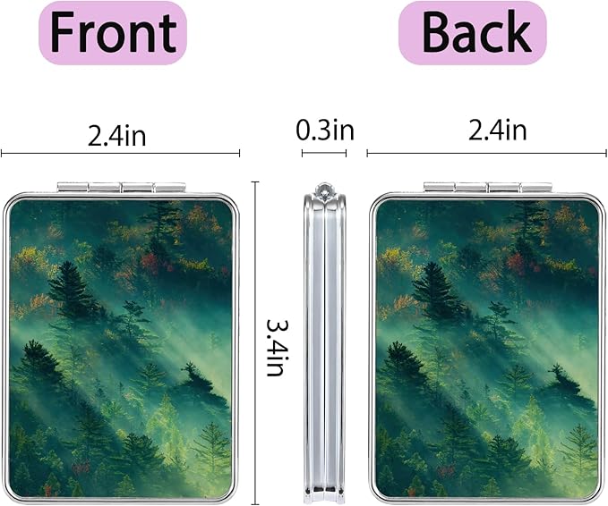 Pocket Mirror, Small Travel Mirror with Magnification, Portable Double-Sided Magnifying Cosmetic Mirror for Daily (Forest)