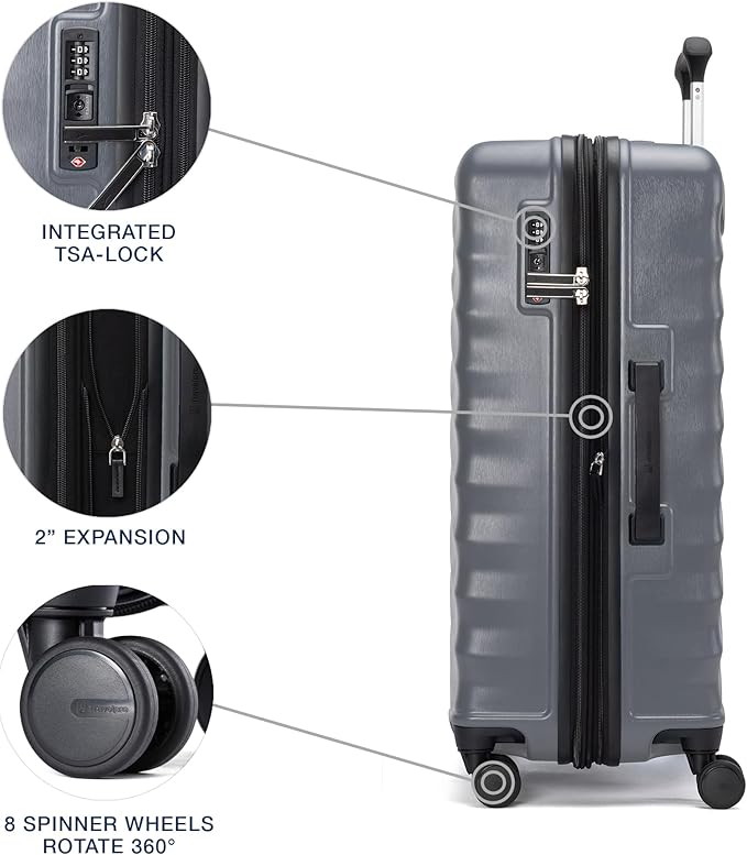 Travelpro Maxlite Air V2 Hardside Expandable Luggage, 8 Spinner Wheels, Lightweight Hard Shell, TSA lock, Shadow Grey, 2-Piece Set (20/25)