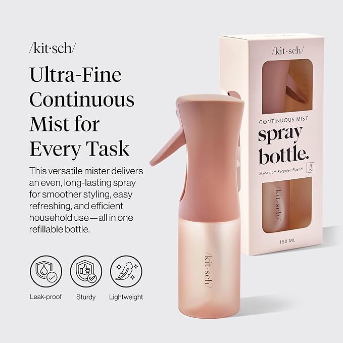 Kitsch Continuous Spray Bottle for Hair – Fine Mist Water Mister & Water Spray Bottle – Recycled Hair Spray Bottle – Spray Bottles for Cleaning, Styling, Plants & More – Terracotta, 150ml