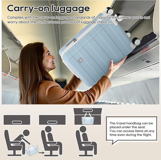 imiomo Carry on Luggage Airline Approved with Front Pocket and USB Port, Hard Shell 20 Inch Travel Carry-on Suitcase with Spinner Wheels and TSA Lock, Lightblue
