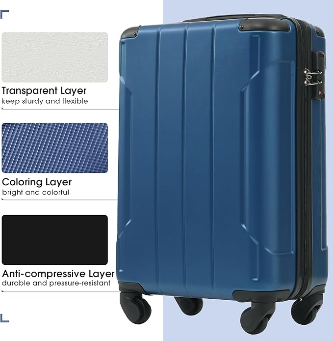 Merax Luggage Set 3 Piece Carry on Luggage, Lightweight Durable Spinner Suitcase with Corner Guards (Blue, 20inch)