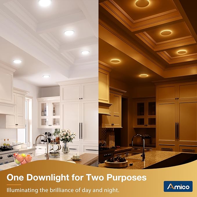 Amico 12 Pack 6 Inch LED Recessed Light with Night Light, 5CCT, 1100LM | Ultra-Thin Ceiling Light, 5%-100% Dimmable, No Flicker, 2700K-5000K, Canless Wafer Downlight with J-Box, 12W=110W, IC/ETL/FCC
