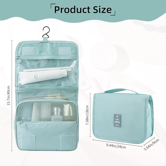 Foldable Hanging Travel Toiletry Bag,Waterproof Portable Travel Bags, Multifunction Travel Makeup Cosmetic Bag Organizer with Hanging Hook (Light Blue)