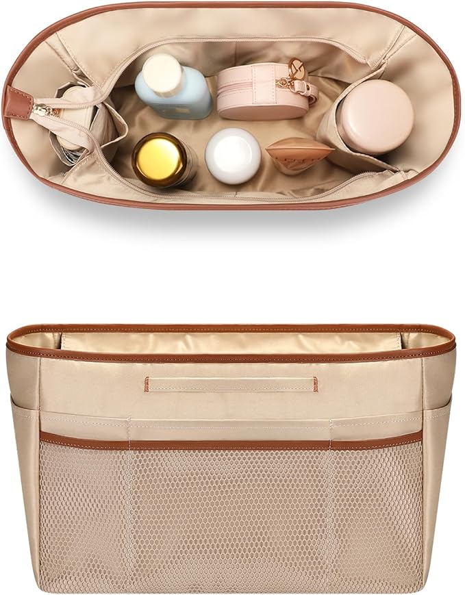 GIVLEFLY Medium Purse Organizer Insert for Tote Bag, Lightweight Handbag Organizer with Multiple Pockets, Structured Bag Insert for Women,Beige