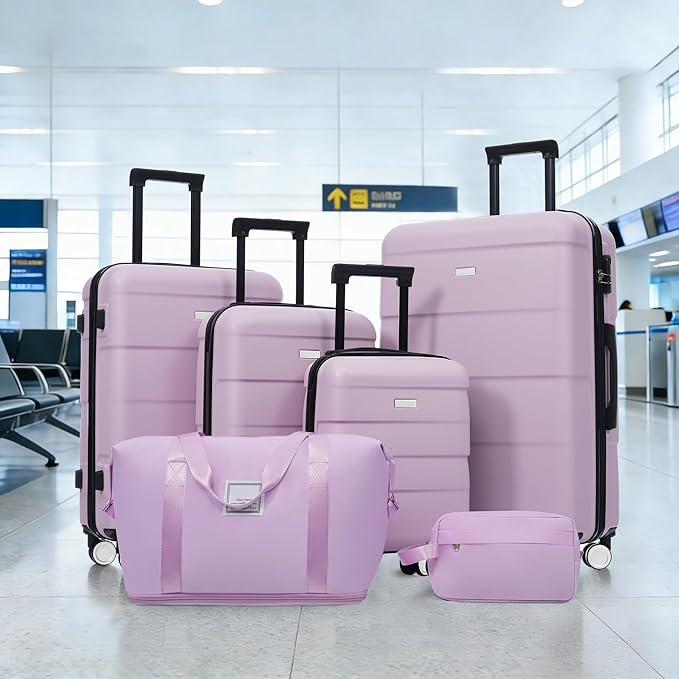 6 Pcs ABS Hardshell Luggage Sets Spinner Wheel Suitcase Lock Suitcases