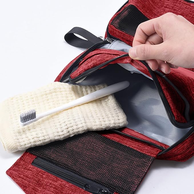 Travel toilet bag is used to store toiletries, Suitable for short-term travel use hanging toilet bag (Burgundy)