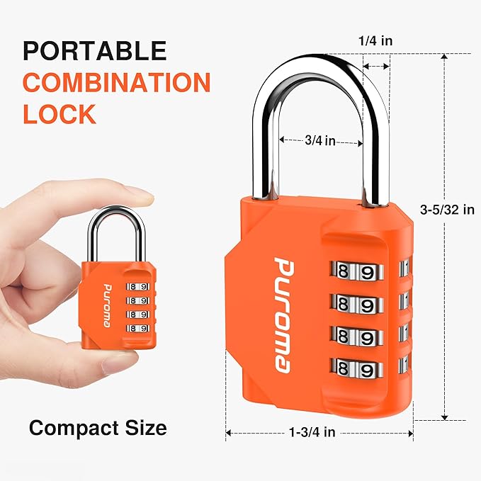 Puroma 2 Pack Combination Lock for Locker 4 Digit Outdoor Waterproof Padlock for School, Gym, Sports, Fence, Toolbox, Gate, Case, Outdoor, Hasp Storage, Cabinets (Orange)