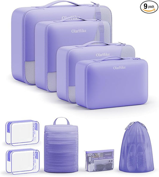 11 Set / 9 Set Packing Cubes for Travel,Gifts for Women Mom Kids,TSA Approved Bags for Makeup, Cosmetic, Toiletry, Organizers for Suitcase Carry On, Cruise Essentials Airplane Accessories,Lavender