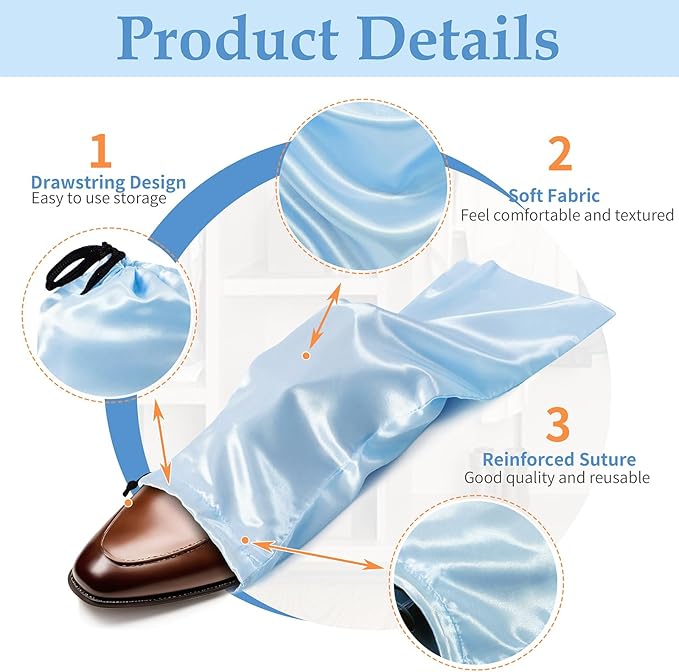 Ersmak 6 Pack Shoe Bags for Travel - Satin Shoe Bag with Drawstring - Baby Blue Shoe Storage Bags for Protecting Storage Shoes - 17.7 x 7.9 In