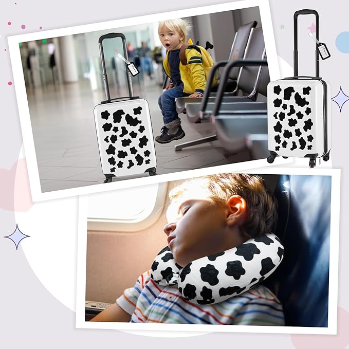 Redbaker 17 Inch 6 Pcs Kids Luggage Set Kids Rolling Luggage Double Pattern Suitcase for Boys Girls (Black and White, Cow Style)
