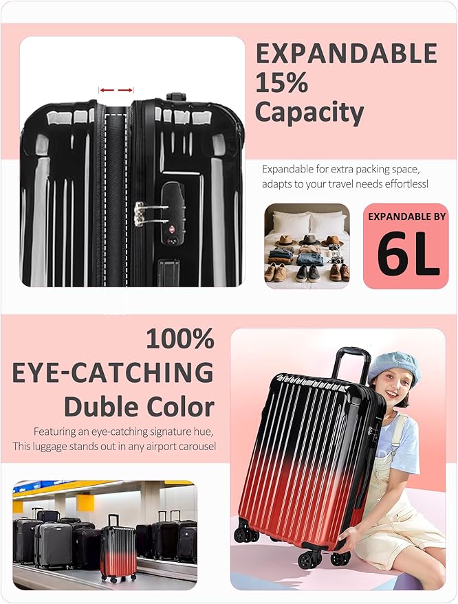 Carry on Luggage - Airline Approved Suitcases with Spinner Wheels, Built-In TSA Lock，Hard Shell Expandable Suitcases