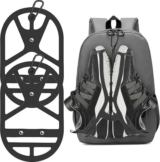 2 Pack Shoe Holster for Backpack with Clip Hanger, Shoe Holder for Sneakers, Cleats, for Travel, Outdoors, Sports (X-Large, Black)