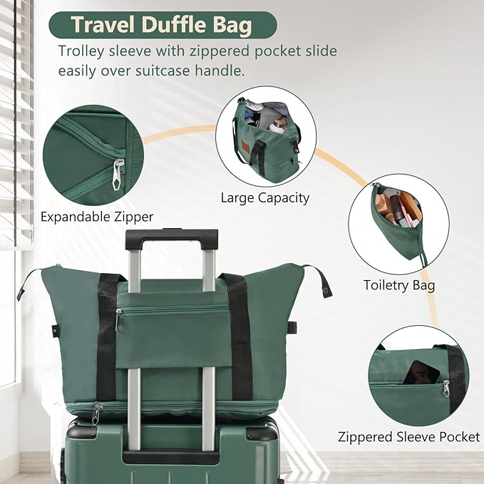 Merax Luggage Set 6 Piece Expandable Lightweight ABS Hardshell Travel Suitcases with Wheels, Corner Guards (Green, 6 piece set)