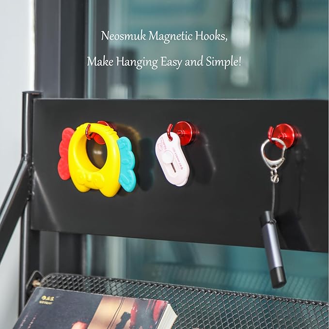 Neosmuk Magnetic Hooks,Heavy Duty Earth Magnets with Hook for Refrigerator, Extra Strong Cruise Hook for Hanging, Magnetic Hanger for Curtain, Grill(Red, 6 Pack)