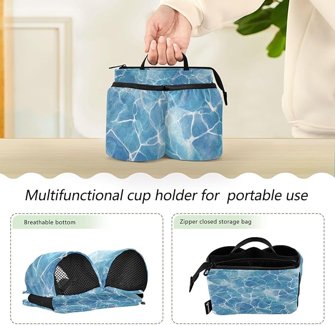 Luggage Cup Holder for Suitcases Free Hands Travel Cup Holder Portable Suitcase Cup Drink Holder Luggage Cup Caddy Bag Carrier Summer Blue Pool Ripples