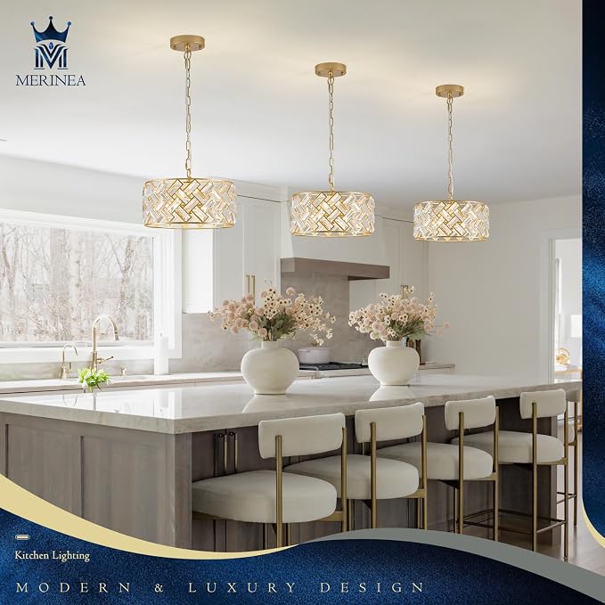 12" Gold Crystal Chandelier 4-Light Drum Semi Flush Mount | Gold crystal drum chandelier with 4 lights, cross-pattern K9 crystals and semi flush mount design for elegant interiors