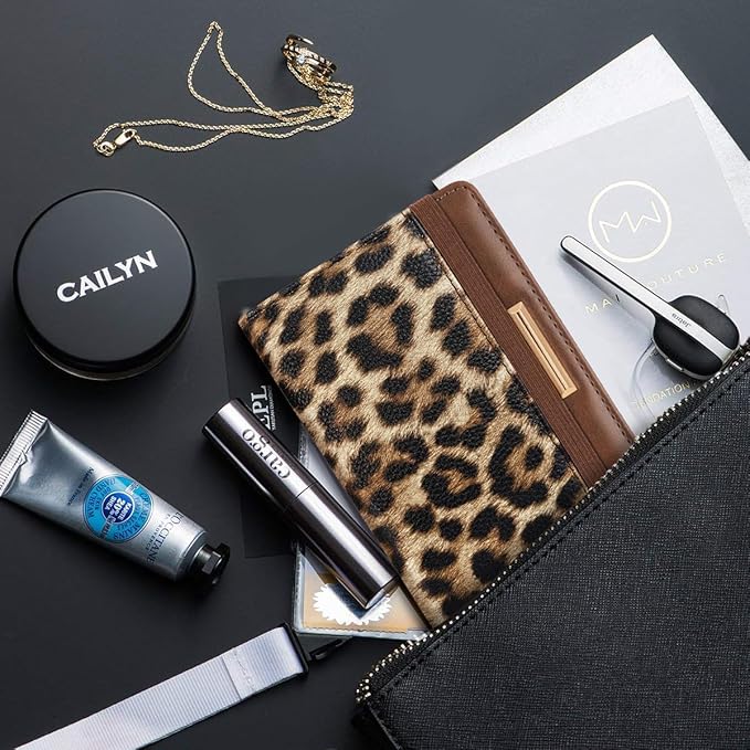 Coco Rossi Women's Leopard Print Passport Holder Cover with RFID Protection, 4 Card Slots, 1 Cash Holder, 1 Boarding Pass Holder
