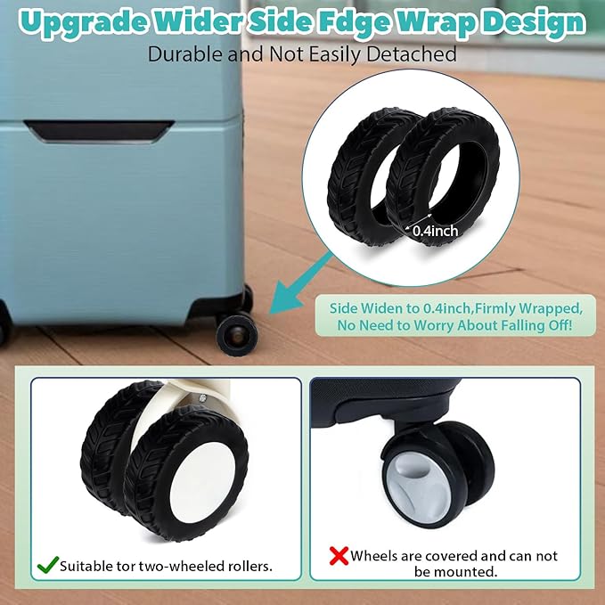 Ymapinc 8Pcs Luggage Wheel Covers Protector, Anti Slip Suitcase Wheel for 2.1-2.4 Inch Wheels Carry On Travel Luggages Replacement Accessories(Silicone, Black)