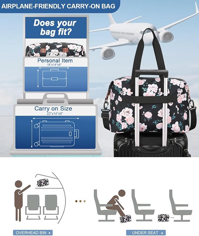 Travel Duffle Bag, Waterproof Weekender Overnight Hospital Bags for Women Men with Toiletry Bag Lightweight Carry on Personal Item Duffle Gym Bag for Travel, Airplanes, Sports