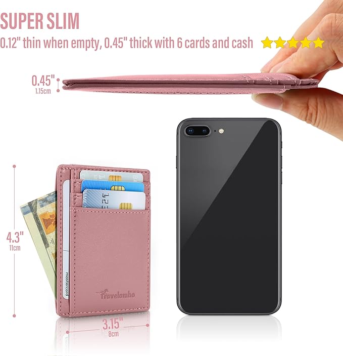 Travelambo Slim Wallet Front Pocket Minimalist Leather RFID Blocking Medium Size