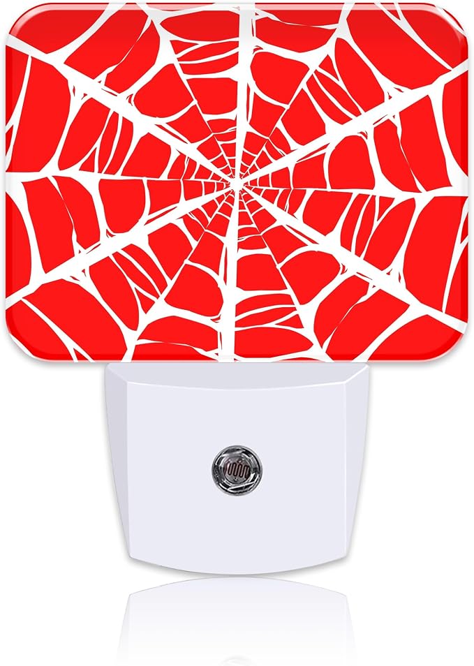 White Spider Web Night Light for Kids, Spider Web LED Night Light Plug into Wall with Dusk to Dawn Sensor for Girls Boys Women Men Room, Hallway, Kitchen, Bathroom, Stairs Decor