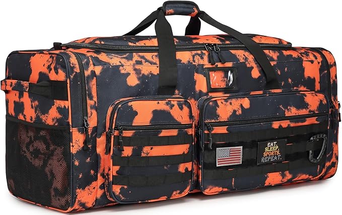 Extra Large Duffle Bag for Men, Heavy Duty Duffle Bag for Travel, Large Sports Gym Equipment Bag for Hockey Football Soccer Baseball Basketball & Team training (Orange Graffiti)