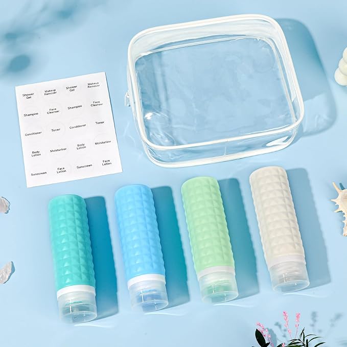 Travel Bottles for Toiletries, TSA Approved Travel Size Containers, Leak Proof Silicone Shampoo Bottles, Small Toiletry Containers with Clear Bag for Shampoo Conditioner Lotion