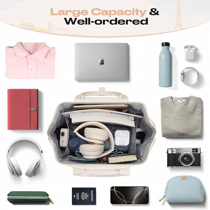Maelstrom Travel Backpack for Women Men,Laptop Backpack Fits 15.6-17.3 Inch Laptop, Nurse/Work Bag with Insulated Lunch Box (Beige)