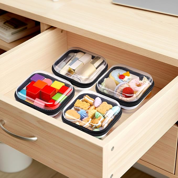 Sanwuta 6 Pcs Clear Hard Zipper Case Plastic Zipper Pouches Transparent Makeup Bag Pencil Case Pouches Toiletry Diaper Bag for Travel Toy Storage Organizer Bins(Black,5 x 5 x 2 Inch)