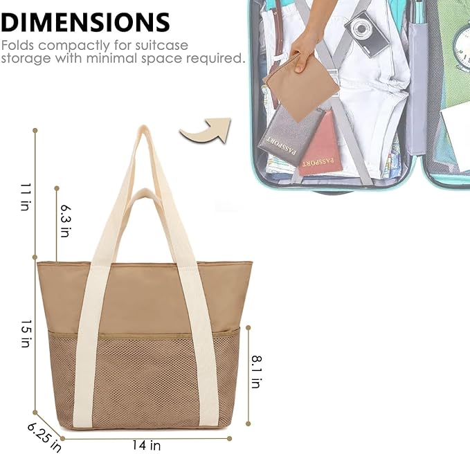 Fammart Mesh Beach Bag, Large Beach Tote with Zipper Pocket, Toys Pool Bag for Family Travel Vacation Cruise Essentials