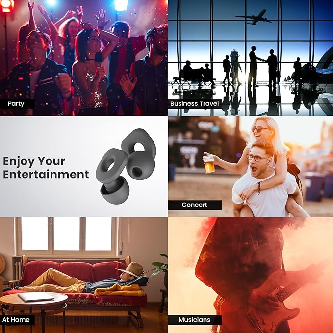 2 Pairs of Earplugs for Sleeping,Reusable Hearing Protection Ear Plugs with 8 Pairs Ear Tips & One Connector Cord,Soft Earplugs for Noise Reduction,Concert,Musician & Work - 25dB-30dB