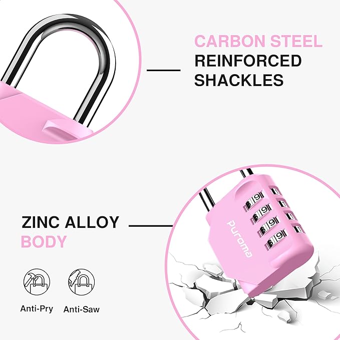Puroma 2 Pack Combination Lock for Locker 4 Digit Outdoor Waterproof Padlock for School, Gym, Sports, Fence, Toolbox, Gate, Case, Outdoor, Hasp Storage (Pink)