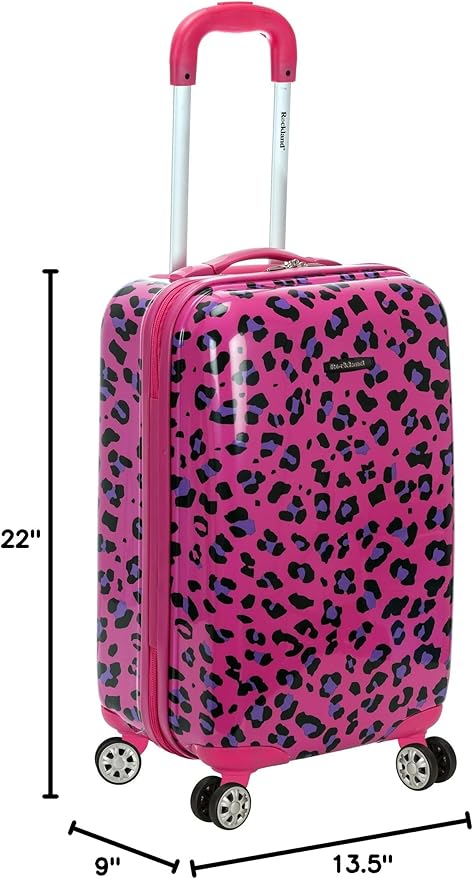 Rockland Safari Hardside Spinner Wheel Luggage, Magenta Leopard, Carry-On 20-Inch