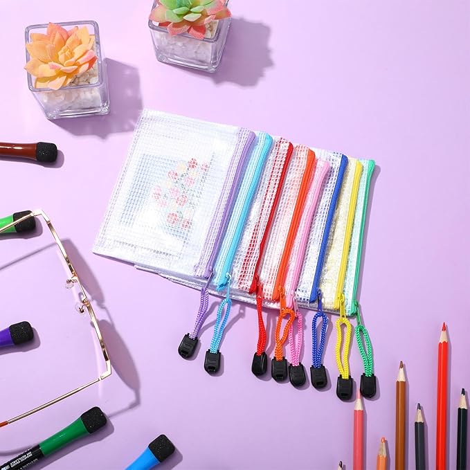 Jetec 32 Pcs Mesh Zipper Bags Toy Storage Bikini Organizer Bag Bolsas Para Guardar Trajes De Bano Waterproof Zipper Reusable Pouch Puzzle Multipurpose for Storage Office(Cute Color,5.1 x 4.1 Inch)