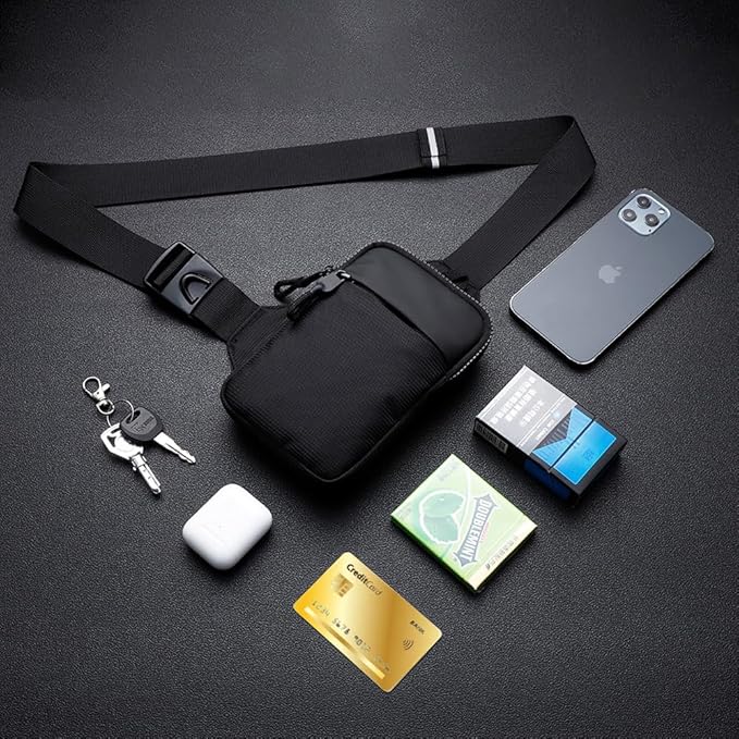 Simptech Mini Crossbody Sling Bag Chest Bag Dual Pocket Water Resistant Fanny Pack for Men Women Running Travelling