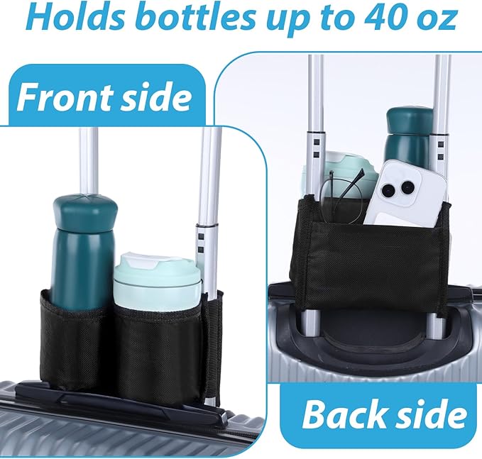 Universal Luggage Travel Cup Holder, Luggage Cup Holder for Suitcases Free Hand Drink Carrier Carry on Beverage CupHolder Attachment, Luggages Cups Caddy Gifts for Travelers Flight Attendants (Black)