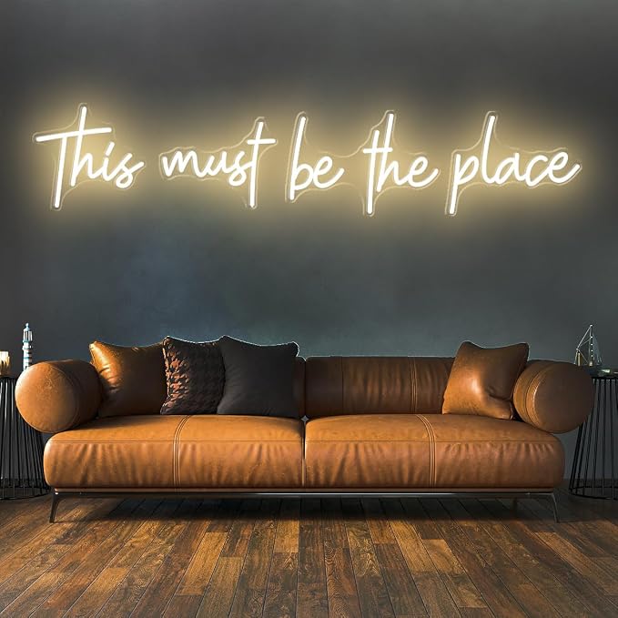 78x16 Inch Super Large This Must Be The Place Neon Sign for Wall Decor,Neon Light Signs with Remote Dimmer,This Must Be The Place LED Sign for Bedroom, Office, Cafe, Bar, Weddings, Warm White