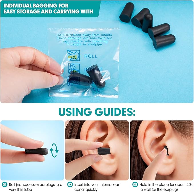 200 Pair Earplugs for Noise Cancelling Ultra Soft Foam Ear Plugs for Sleeping Noise Blocking Earplugs for Study Work Black Color
