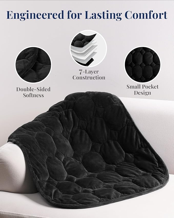 Kivik Weighted Lap Blanket for Adults，Crystal Velvet Weighted Lap Pad，Small Weighted Blanket 7 lbs，Cozy Mini Heavy Travel Blankets，Portable & Breathable 24"x29" (Black, 24"x29"-7 lbs)
