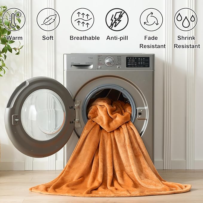 Hansleep Fleece Pumpkin Orange King Blanket, Super Soft Flannel Fuzzy Plush Cozy Blanket for All Seasons, Pumpkin Orange, King 90x108 Inches