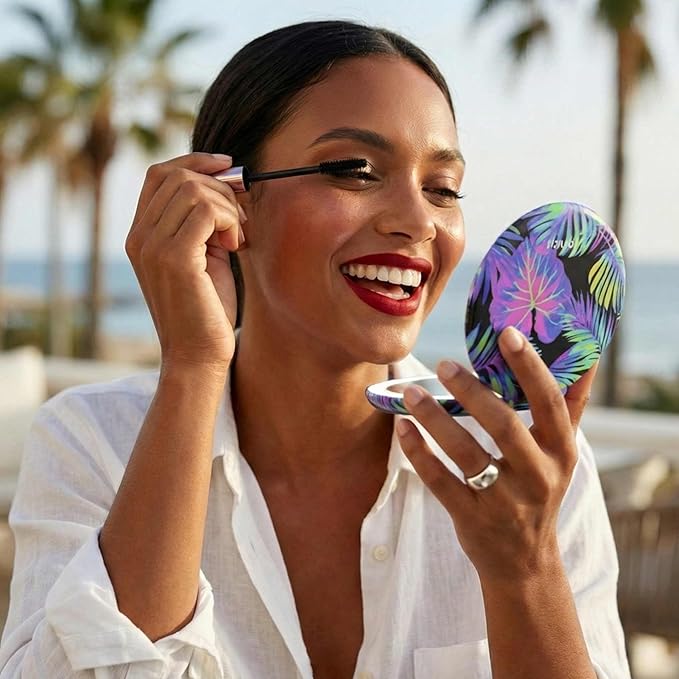 Fancii Taylor LED Lighted Compact Travel Mirror, Rechargeable, 10x /1x Magnifying, 3 Light Settings - Best for Makeup, On The Go Touch-Ups, Grooming (Neon Oasis)