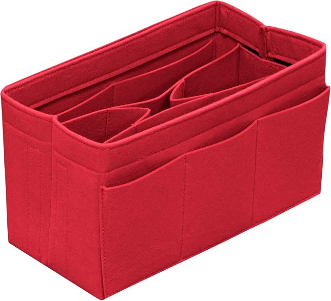 DailyPlus Purse Organizer Insert - Felt Bag Organizer for Tote Purse Bag with 14 Pockets - Red Large
