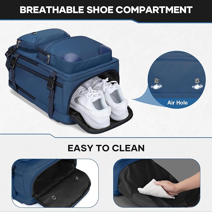 Maelstrom Travel Backpack for Men Women, 35L Carry on Backpack for Traveling on Airplane,with Belt Bag&Shoe Compartment,Waterproof Laptop Backpack fit 17”Laptop-Navy Blue, Large