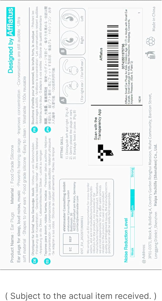 Afflatus Kids Ear Plugs for Sleeping and Small Ear Canls, Age 10-17, Comfort Earplugs for Small Ears, Sleep, Noise Reduction, Concerts, Reusable, Washable (Size S, Pairs*2)