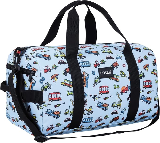 Kids Duffle Bag Overnight Bags for Boys and Girls Weekender Sleepover Carry-On Tote for Traveling Gym Sport Dance (Trucks)
