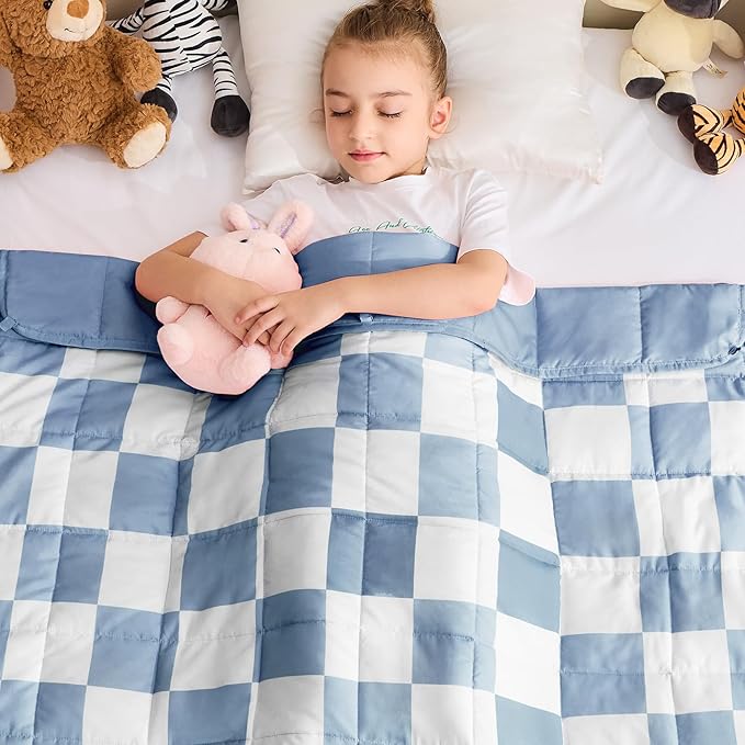 yescool Blue Checkered Weighted Blanket 5 Pounds Plaid Weighted Throw Blanket, Heavy Blanket for Sleeping, Tartan Bed Throw Blanket Gifts for 60-80lbs, 40"x60"