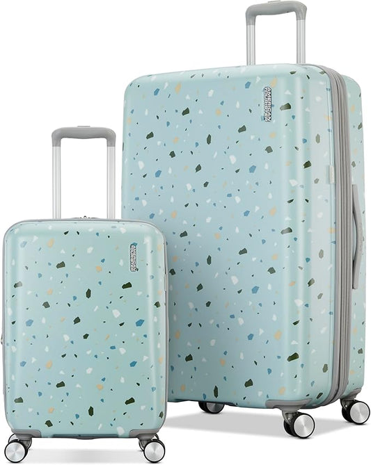 American Tourister Moonlight Hardside Expandable Luggage with Spinner Wheels, Blue Terazzo, 2-Piece Set (20/28)