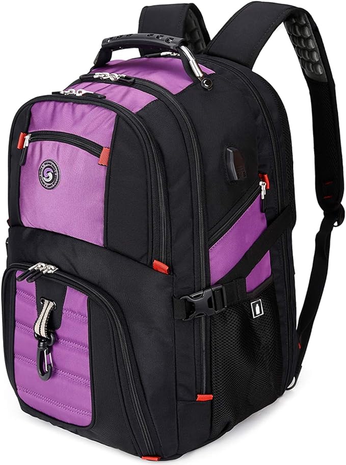 SHRRADOO Extra Large 50L Travel Laptop Backpack with combination lock, College High School Backpack Airline Approved Business Work Bag Fit 17 Inch Laptops for Men Women,Purple