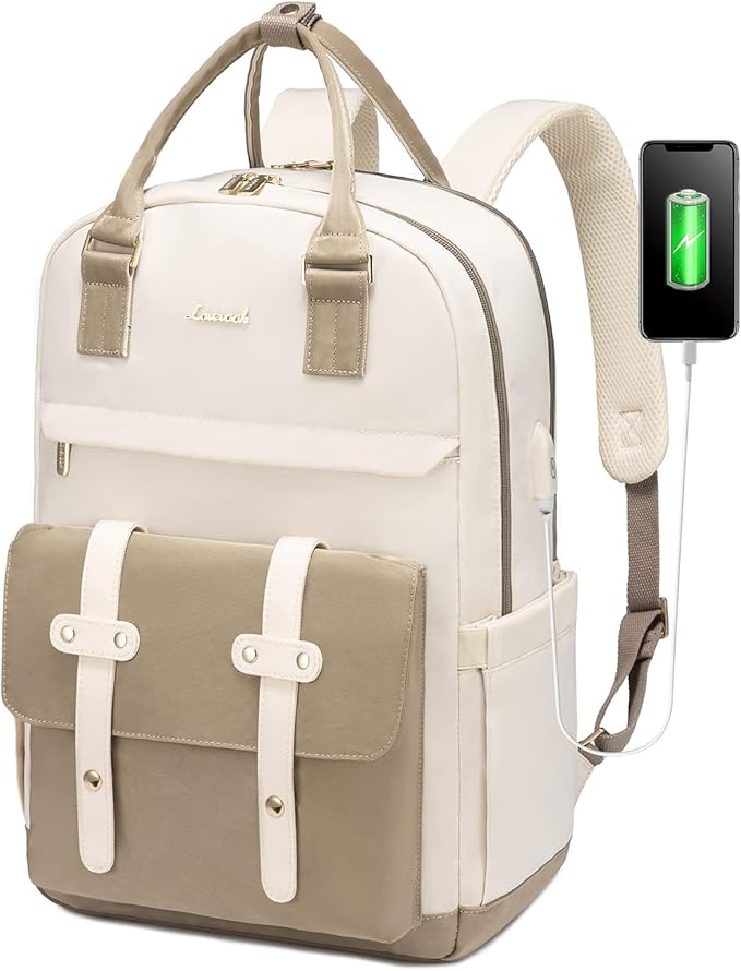 LOVEVOOK Laptop Backpack for Women, 15.6 Inch Laptop Bag with USB Charging Port, Fashion Water Resistant Daypacks Teacher Nurse Stylish Travel Bags Vintage Computer Backpack for College, Work